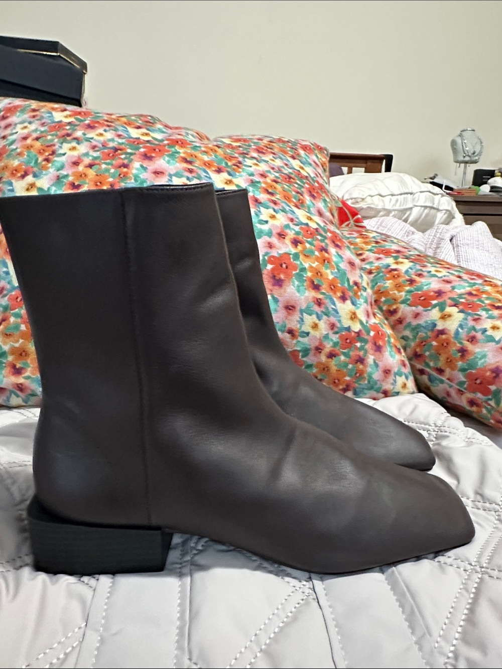 Zara Black Leather  Ankle Booties size 38 fits like 8 US